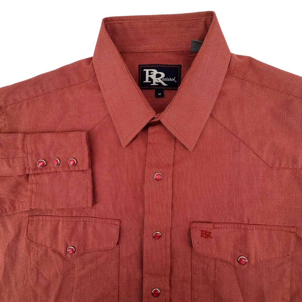 Resistol Mens Vintage Western Pearl Snap Shirt Red Textured Long Sleeve Medium